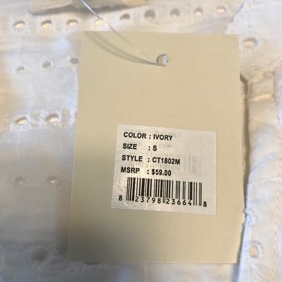 Jennifer&Grace Top White Eyelet Bell Sleeve Small - Picture 5 of 9